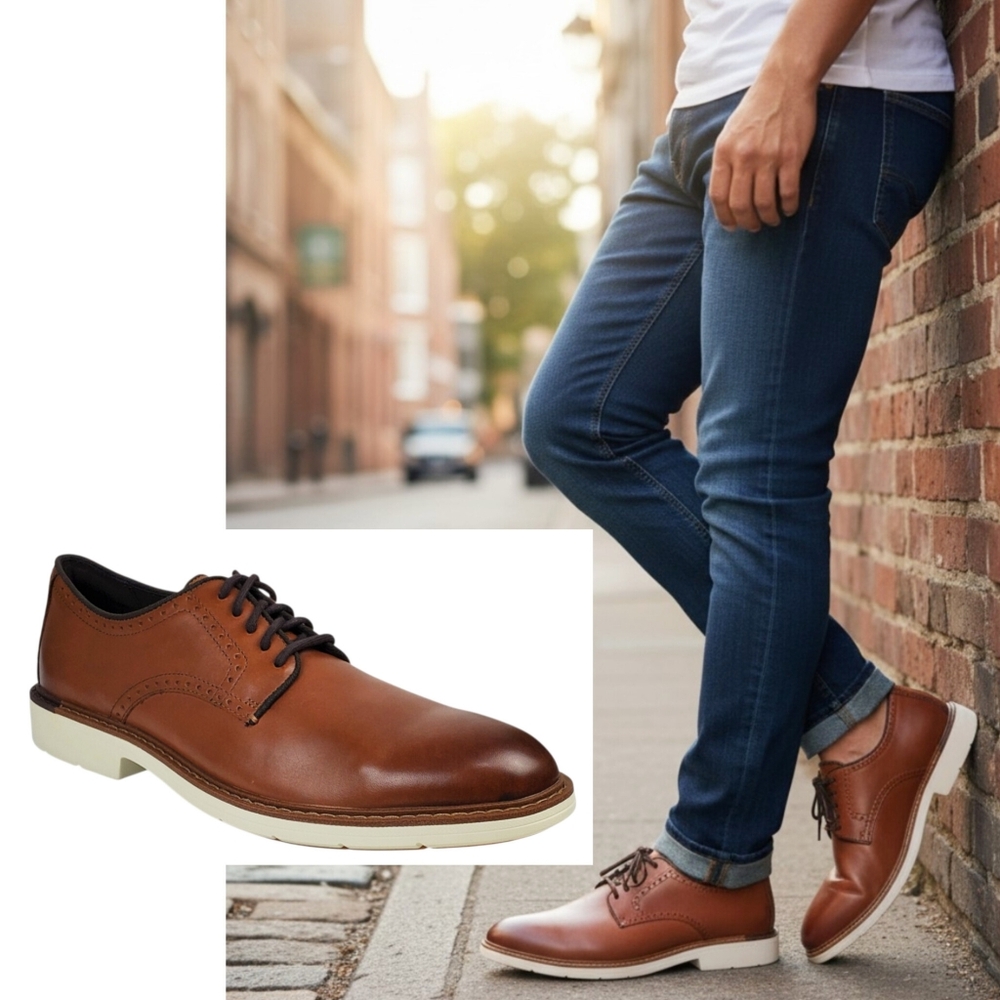 New Cole Haan go to plain toe oxfords British tan leather preppy academia casual